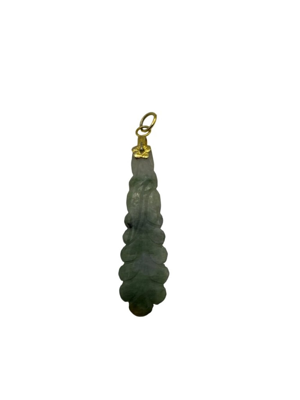 Carved Jade Feather Pendant Green Jadeite 1.75 inch